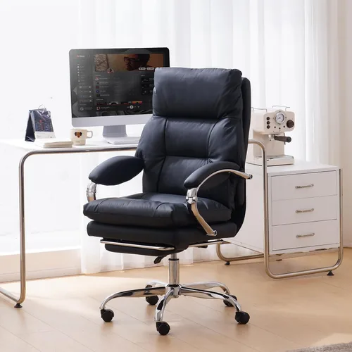 Miniatura 2 de LEAGOO Silla de oficina con reposapiés, silla giratoria de escritorio para computadora, silla reclinable de piel sintética, soporte lumbar