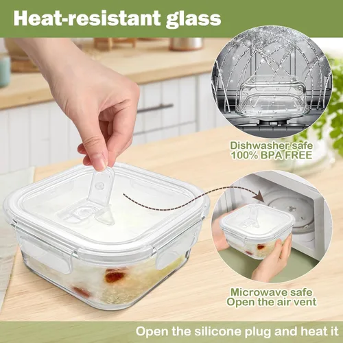Miniatura 5 de Contenedor/Caja para sándwiches para el almuerzo, 24 oz de vidrio borosilicato apto para congelador, contenedores de vidrio cuadrados de 3 tazas