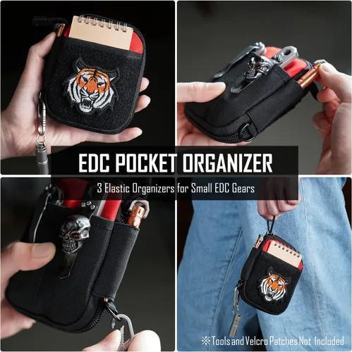 Miniatura 7 de Sayram Bolsa EDC, organizador de bolsillo, bolsa poderosa para hombres, bolsas EDC con parches, pequeña bolsa de herramientas con anillo en D Rojo