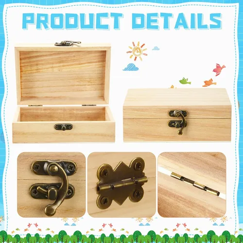 Miniatura 3 de Tuanse 12 cajas de madera sin terminar con tapa con bisagras, pequeña artesanía sin pintar, caja de almacenamiento rectangular de regalo del tesoro