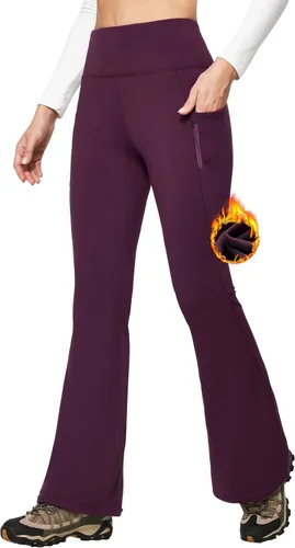IUGA Pantalones con forro polar para mujer, resistentes al agua, pantalones de senderismo para invierno, leggings acampanados con bolsillos, corte