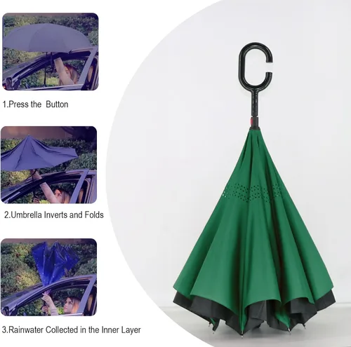 Miniatura 103 de SIEPASA Paraguas invertido invertido de 49/56 pulgadas, doble toldo extra grande, ventilado, resistente al viento, impermeable, paraguas de golf