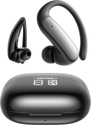 Auriculares deportivos con gancho para la oreja 66 horas de reproducción con pantalla LED, Bluetooth inalámbrico 6.0, auriculares deportivos sobre