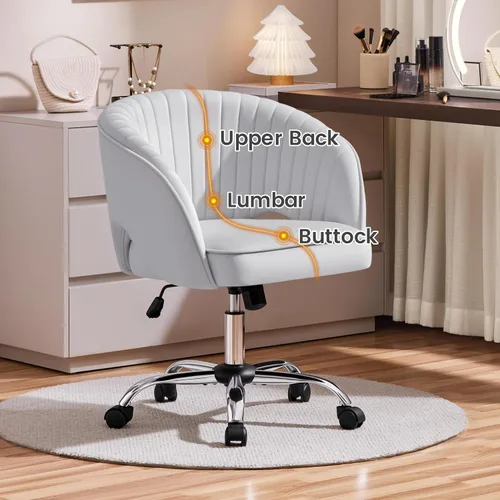 Miniatura 2 de Yaheetech - Silla de escritorio de terciopelo giratoria con respaldo tapizado para tocador, silla de oficina en casa con ruedas, silla pequeña