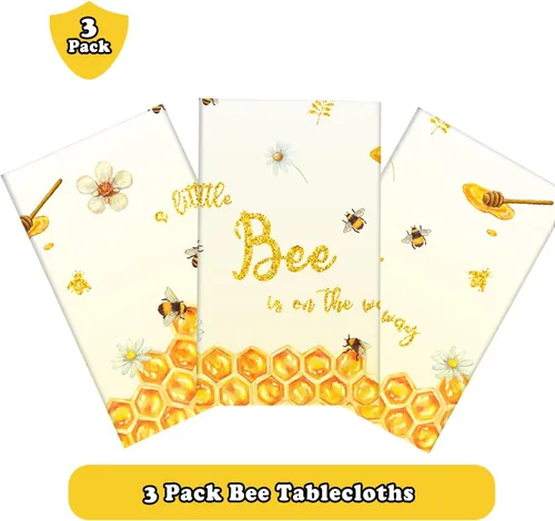 Miniatura 4 de 3 manteles y decoraciones con diseño de abejas pequeñas, manteles rectangulares de plástico desechables para niños y niñas, fiestas temáticas