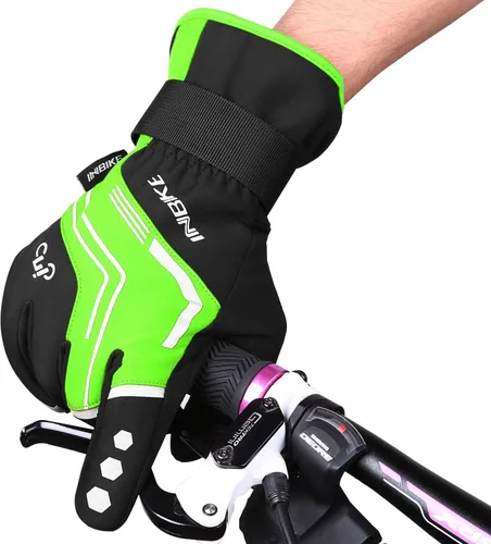 Miniatura 9 de INBIKE Guantes de ciclismo para hombre de invierno resistentes al viento, almohadillas térmicas reflectantes de gel pantalla táctil