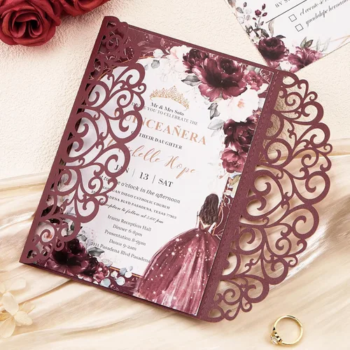 Miniatura 4 de 50 invitaciones de boda, invitaciones personalizadas cortadas con láser con sobres y tarjetas RSVP para quinceañera, despedida de soltera, baby