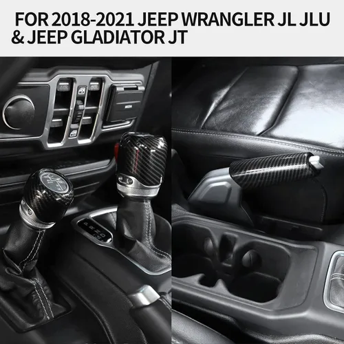 Miniatura 7 de Funda para Freno de Mano + Tapa del Pomo de Cambio + Tapa del Pomo de Cambio del Modo de Conducción Compatible con Jeep Wrangler JL JLU 2018-2025