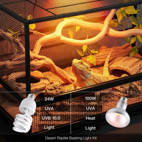 Miniatura 4 de Combo de bombilla de punto de sol de reptil de 100 W y bombilla UVA UVB de 10.0 24 W – Paquete doble de bombillas de lámpara de calor para reptiles