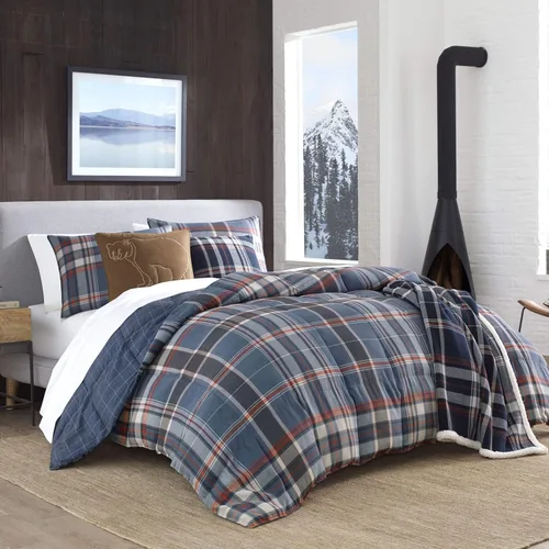 Miniatura 38 de Eddie Bauer - Juego de edredón Queen, ropa de cama reversible a cuadros, elegante y cálida decoración del hogar (gris normandía, Queen)