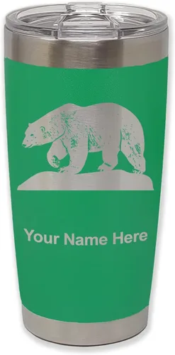 Miniatura 37 de LaserGram Vaso aislado al vacío de 20 onzas, oso polar, grabado personalizado incluido (negro)