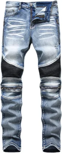 Skinny Slim Fashion - Jeans elásticos de motociclista de Hip Hop con agujeros rectos rasgados.