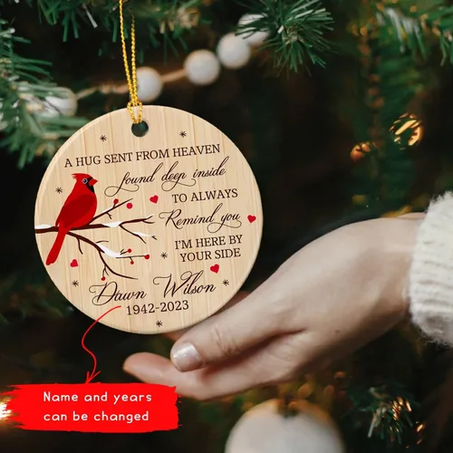 Miniatura 3 de Adorno de Navidad cardenal rojo conmemorativo personalizado, adorno de cerámica cardenal enviado del cielo, adorno de recuerdo para la pérdida de un