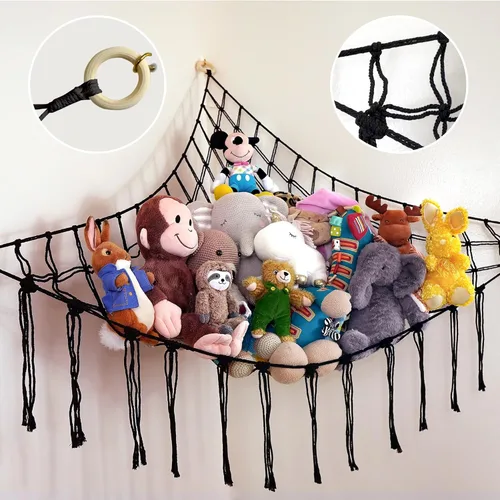 Miniatura 9 de ABBY BABY Hamaca grande para animales de peluche, almacenamiento de animales de peluche, red de macramé 100% algodón natural, organizador