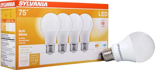 Miniatura 24 de Sylvania Bombilla LED, equivalente a 60 W A19, eficiente 8.5 W, base media, acabado esmerilado, 800 lúmenes, blanco suave, paquete de 4 (73888)