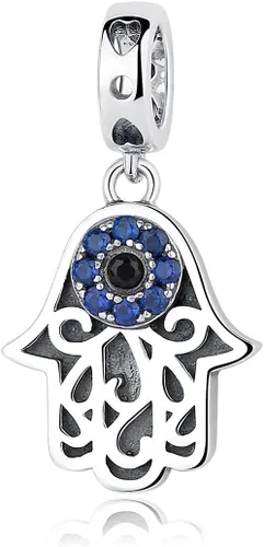 Miniatura 53 de BISAER Hamsa - Dije de mano de plata de ley, piedras preciosas azules de mal de ojo, se adapta a brazalete, pulsera, collar