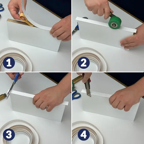 Miniatura 6 de Abedul 1 1/2 pulgadas x 25 pies Cinta de chapa de bandas de borde, cinta adhesiva para bordes de revestimiento de borde de moldura de tira de vinilo