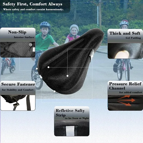 Miniatura 3 de Comfort-First Cojín de asiento de gel Bicicletas para niños/jóvenes de 9 x 6 pulgadas Funda protectora para exteriores Tecnología ultrasuave