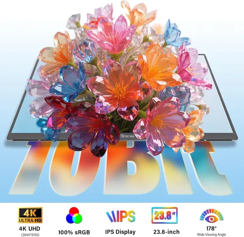 Miniatura 4 de Innoview 23.8” 4K Monitor portátil grande, UHD (3840*2160) 100%sRGB IPS con altavoces USB-C HDMI para el trabajo y el hogar, monitor secundario