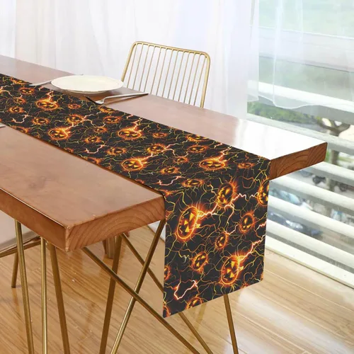 Miniatura 7 de Horrors Lightning Pumpkin Halloween Decorative Yellow Table Runner, 13x70inches, Fall Party Decorations Reusable Sequin Table Runner decoracion