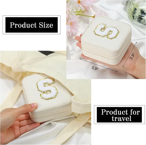 Miniatura 5 de Parima - Joyero de viaje para mujer, regalo de cumpleaños, graduación, Día de la Madre y Día del Maestro, para mujeres y niñas, blanco, letra D