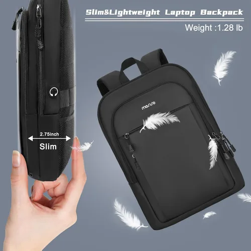Miniatura 3 de MOSISO Mochila para laptop, mochila compacta y delgada para computadora, bolsa de viaje para computadora portátil, mochila casual con correa de Negro