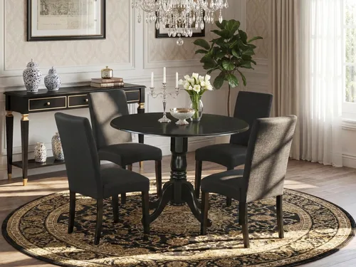 Miniatura 2 de East West Furniture DLDR5-BLK-24 - Juego de mesa de comedor moderno de 5 piezas, incluye una mesa redonda de madera con gotas y 4 sillas tapizadas