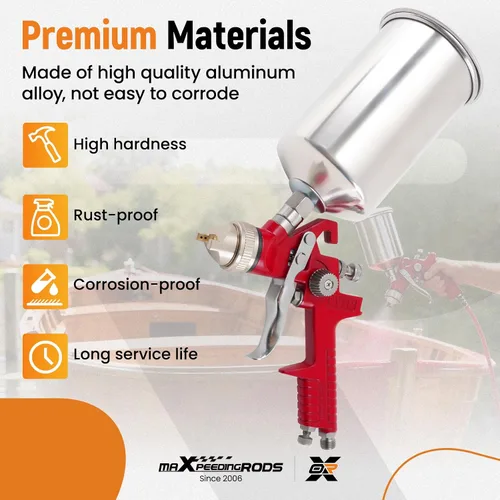 Miniatura 7 de maXpeedingrods HVLP - Kit de pistola rociadora, pistola de pintura automotriz con taza de aluminio de 1000 cc, 3 boquillas y agujas de latón