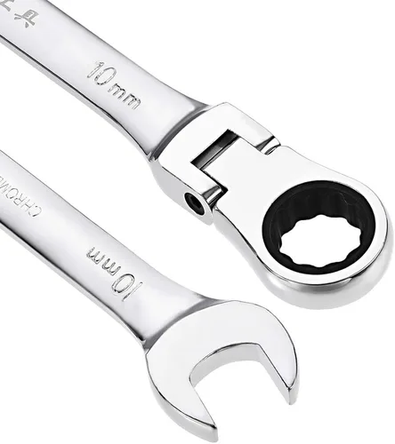 Miniatura 3 de uxcell Llave combinada de trinquete de cabeza flexible de 0.394 in métrica 72 dientes 12 puntos trinquete caja terminada herramientas de llave