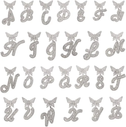 Miniatura 3 de Cadena de eslabones cubanos de plata para mujeres y hombres, letra inicial personalizada, collar personalizado, collar de diamantes de cadena