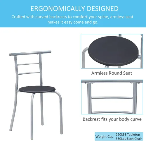 Miniatura 3 de VECELO Juego de mesa redonda y silla de madera de 3 piezas para comedor, cocina, bar, desayuno, con estante de almacenamiento de vino, ahorro