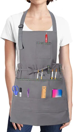 Miniatura 7 de FreeNFond Delantal de artista ajustable con bolsillos para mujeres y hombres, delantales de pintura en lienzo para artes, jardinería, utilidad