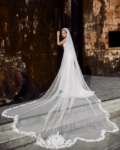 Miniatura 2 de velo de novia de tul suave con longitud catedral para mujer 1 nivel con peine 350cm