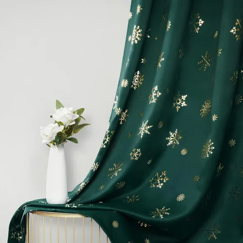 Miniatura 7 de FRAMICS Cortinas de Navidad con estampado de copos de nieve dorados en papel de aluminio, cortinas opacas con aislamiento térmico para sala de estar