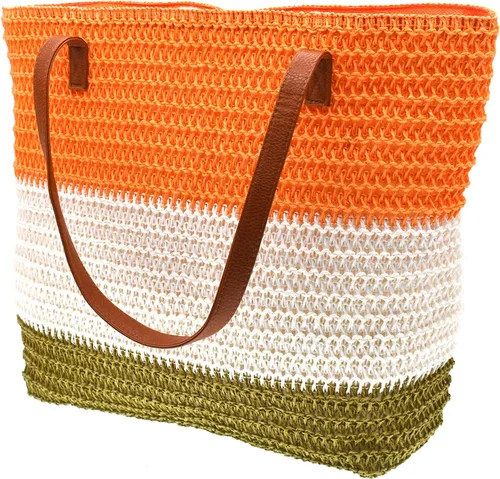 Miniatura 64 de Bolso grande de paja para mujer, tejido de ratán, bolso de playa de verano, a rayas