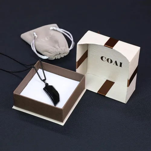 Miniatura 7 de COAI Collar con colgante de amuleto de obsidiana con diente de lobo