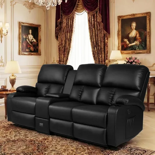 Miniatura 10 de CHABATREE Sofá reclinable con masaje y calor, asiento de cine en casa, sofá biplaza reclinable manual para caravana con soportes USB/tazas