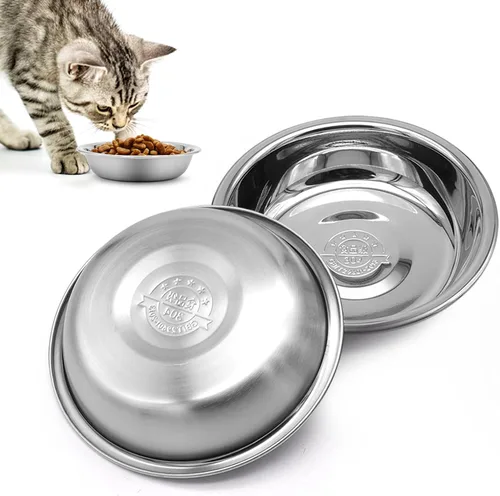 Tazón de acero inoxidable para gatos - Platos de comida para gatos poco profundos y anchos, Platos para gatitos de metal aptos para bigotes, alivio