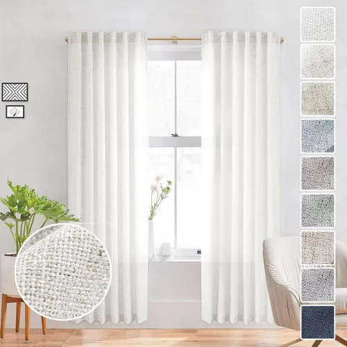 Miniatura 43 de Cortinas de lino 92 pulgadas de largo, juego de 2 paneles con bolsillo para barra, lengüeta trasera, cortinas transparentes para ventanas