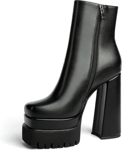 Miniatura 3 de Eldof Botas de plataforma para mujer con tacón alto grueso, botas con cremallera lateral