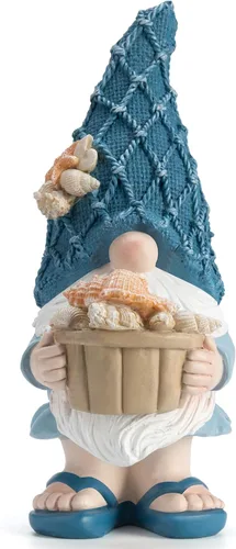 Miniatura 10 de Etlemonde Estatuas de gnomos de playa, gnomos del océano, decoración de temas náuticos, playa, gnomo sosteniendo una tabla de surf
