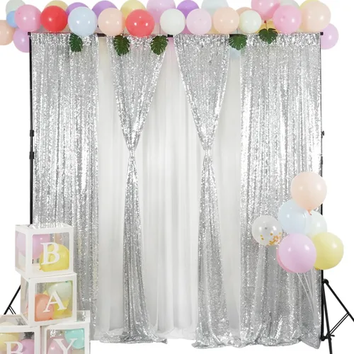 Miniatura 24 de Juya Delight 2 cortinas de lentejuelas doradas de 2 x 8 pies, telón de fondo de fotos con purpurina para fiestas, cumpleaños, bodas, decoración