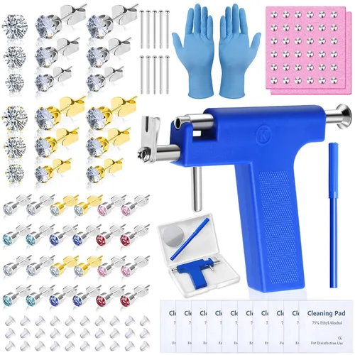 Miniatura 8 de Kit de pistola de perforación de oreja reutilizable, pistola profesional de perforación de oreja con aretes de acero inoxidable, aretes de cristal