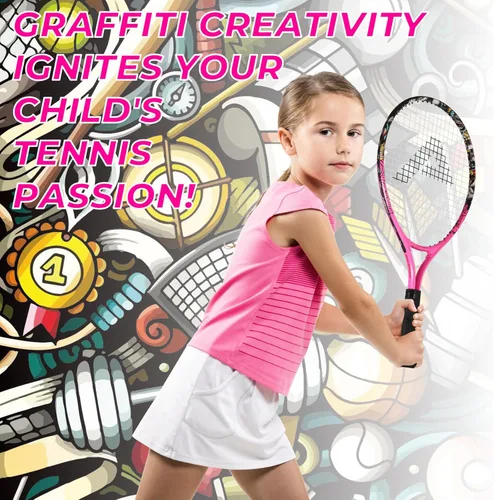 Miniatura 7 de AMA SPORT Raqueta de tenis para niños pequeños, kit de iniciación de raqueta de tenis de 17 a 25 pulgadas para niñas y niños con bolsa de nailon