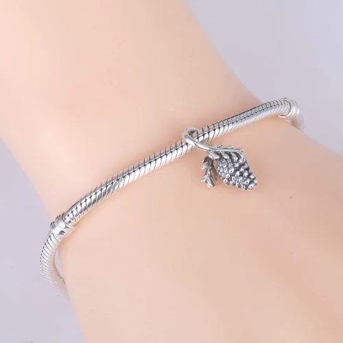 Miniatura 4 de Dijes de piñas de plata de ley 925 con cuentas de Navidad para pulsera europea, Plata esterlina, Circonita Cúbica
