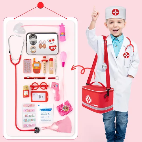 Miniatura 4 de Kit de doctor para niños, juego de 34 piezas de doctor para niños pequeños de 3-5 años con bolsa de almacenamiento médico y estetoscopio real