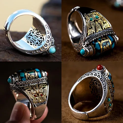 Miniatura 7 de DXWXY Anillos giratorios de plata de ley S925 para mujereshombres, budista, tibetano, anillo de oración tibetana, talla Pixiu Lucky God Beast, Om