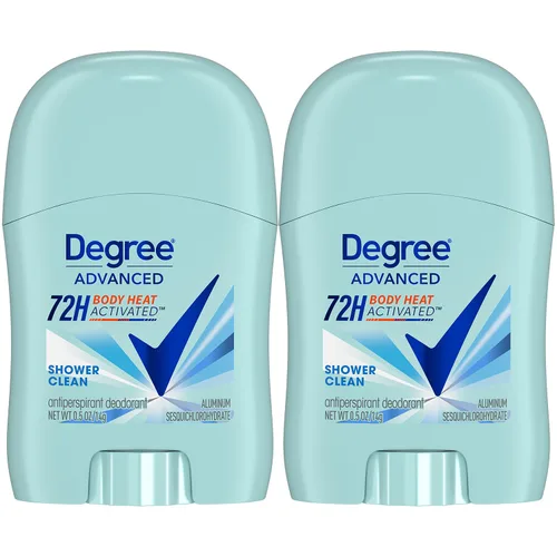 Degree Desodorante antitranspirante avanzado, Shower Clean, paquete de 2 – Desodorante de viaje para mujeres, protección 72H, 0.5 oz Ea