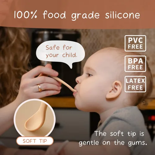 Miniatura 4 de Moonkie Juego de 4 cucharas de silicona para bebé, cucharas para niños pequeños para autoalimentación de 6 meses, cucharas de alimentación de dos