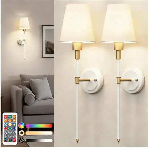 Miniatura 9 de DORESshop Juego de 2 apliques de pared a pilas, inalámbrico, fácil de instalar, regulables y ajustables, lámpara de pared recargable